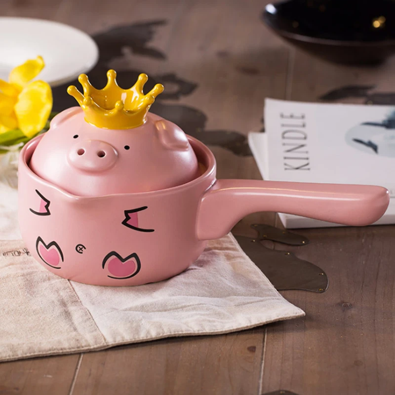 Relliar креативные Мини-керамические молочные горшки с розовой Свинкой/кастрюли с крышкой и одной ручкой, антипригарная Кастрюля