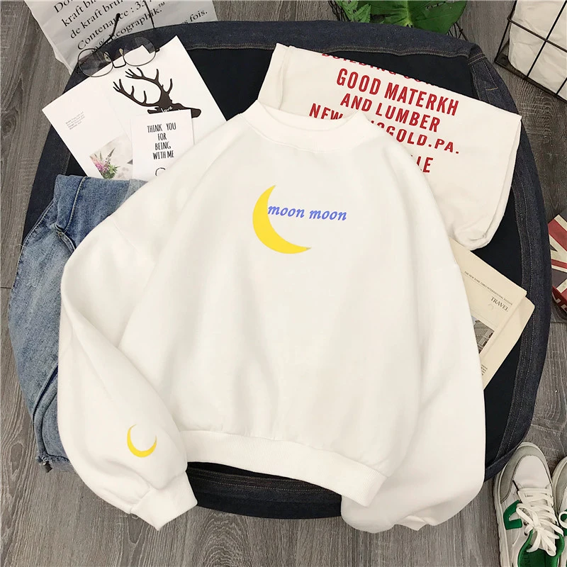 Sudadera Mujer осенние женские забавные толстовки с капюшоном корейский Ulzzang Harajuku с принтом Луны пуловер бархатный свитер Топ