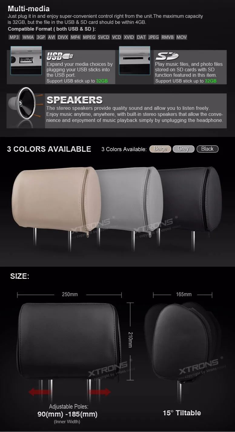 Perfect 2x9" Black Color Touch Screen Car Headrest DVD Player with 2 IR Headphones 8 Bits & 32 Bits Games (Beige & Grey Optional) 6