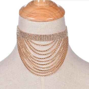 

New Fashion Jewelry Statement Necklace Choker Women's Big Tassel Wedding gold Necklace Luxury Necklace Crystal Necklace