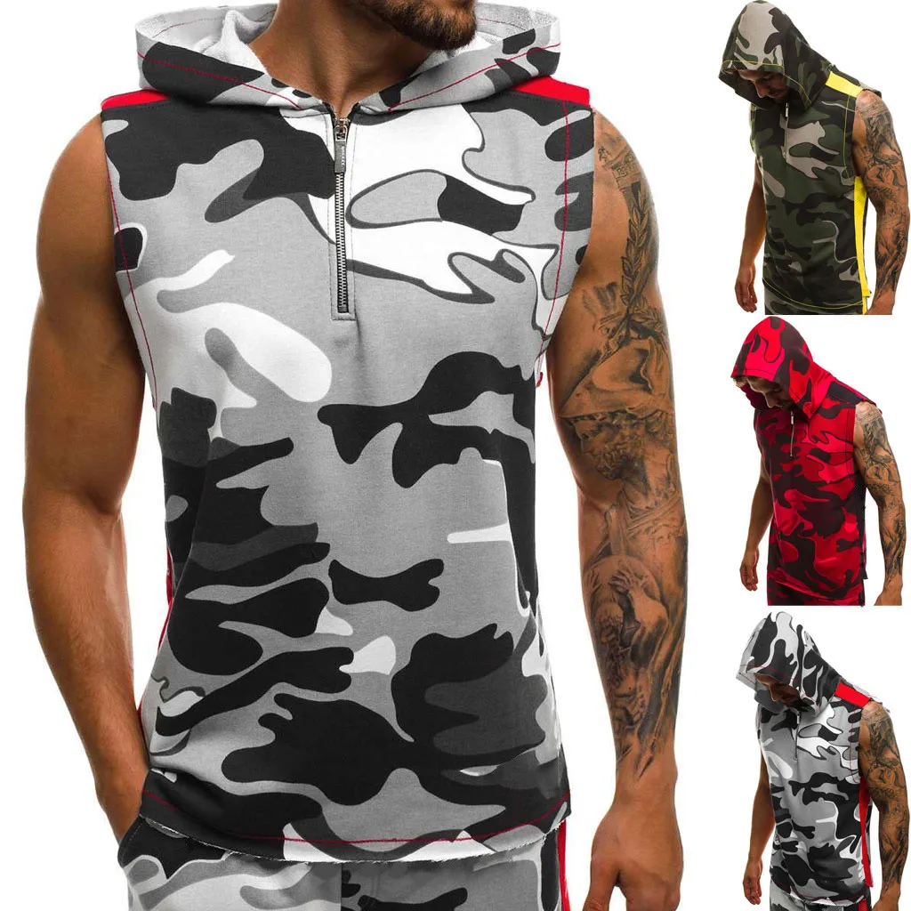 

ISHOWTIENDA 2019 new style hot sales Men's Camouflage vest jacket Lightweight Patchwork Sleeveless Contrast Hoodie high quality