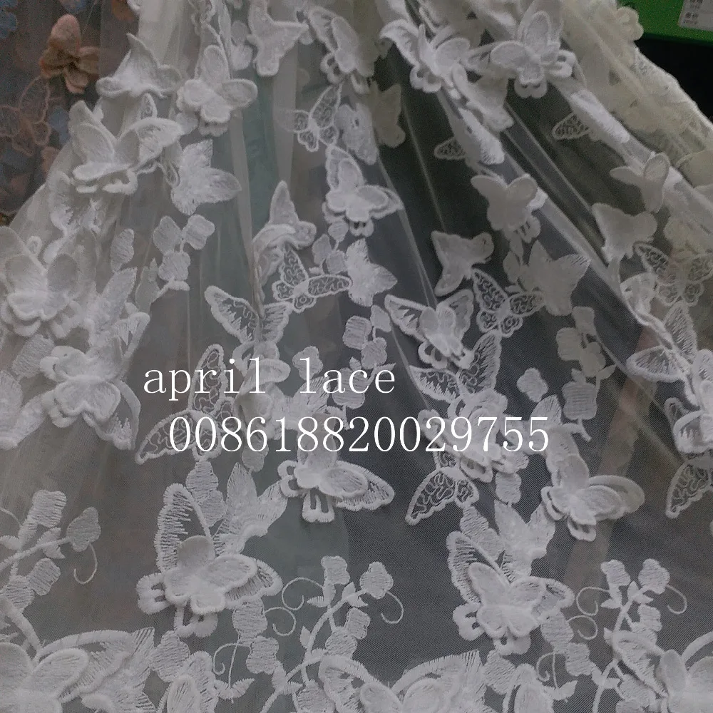 5 ярдов htt003 # offwhite цвета слоновой кости 3D бабочка вышивка сетка кружевной ткани