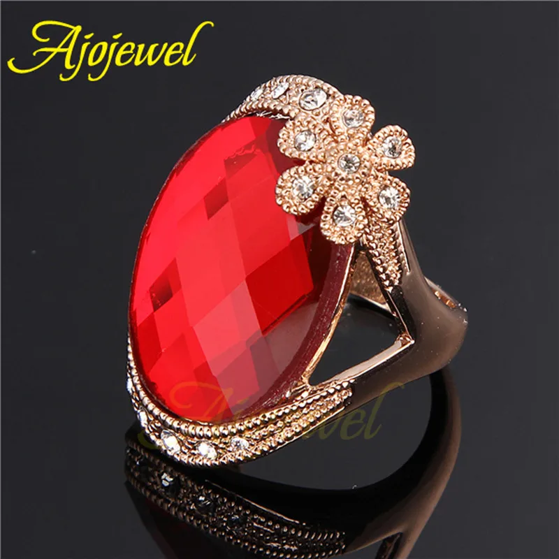 

Ajojewel Rhineston Flower Design Big Crystal Stone Ring Women 2018 Fashion Costume Jewelry Accessories
