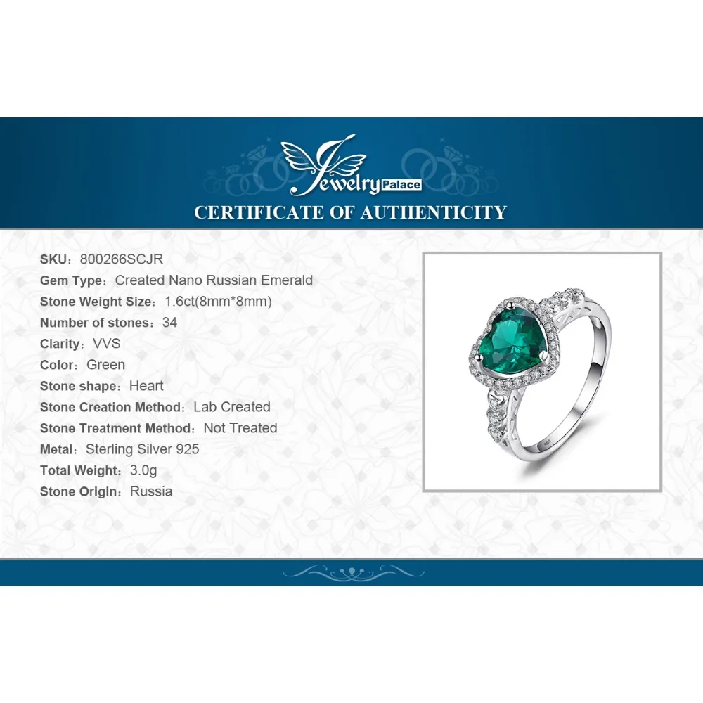 Jewelrypalace Сердце океана 1.8ct создания Изумрудный любовь навсегда Halo Promise Ring 925