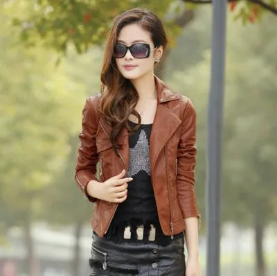 Online Get Cheap Womens Brown Bomber Jacket -Aliexpress.com Remache rebite Women brown leather jacket PU leather motorcycle casual jacket Slim turn down casual leather bomber coat rivet - Online Get Cheap Womens Brown Bomber Jacket -Aliexpress.com