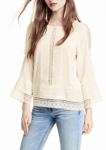 

Fashion Women Vintage Lace Crochet Patchwork Casual Blouses Lady Vestidos Sexy Off Shoudler Feminina Blusas Loose Shirts