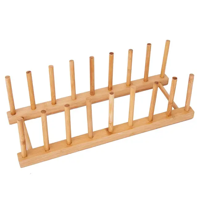 Special Offers Hot Bamboo Dish Plate Bowl Cup Book Pot Lid Cutting Board Drying Rack Stand Drainer Storage Holder Organizer Kitchen Cabinet(K