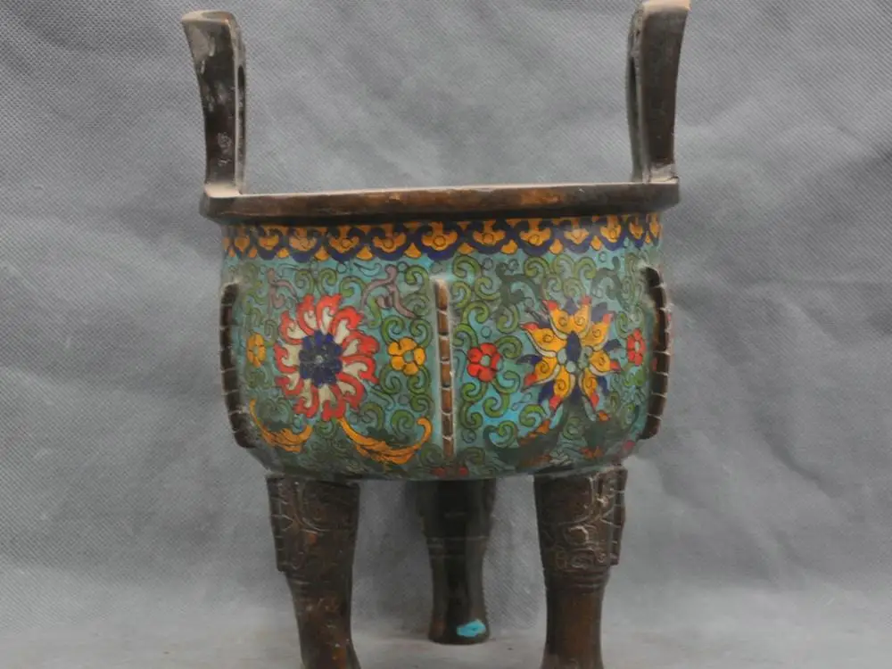 

10" China Copper Bronze Cloisonne Censer Incense Burner Ding