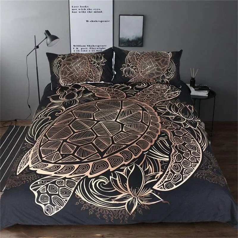 

BeddingOutlet Turtles Bedding Set Duvet Animal Golden Tortoise Bed Cover Set King Sizes Flowers Lotus Home Textiles 3pcs Luxury