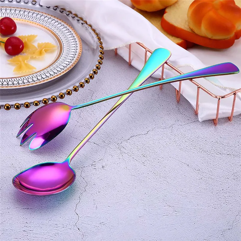 1pcs Fork Spoon Salad Stainless Steel Fruit Dessrt Fork Creative Spoons And Forks Spanner Tableware Colorful Kitchen 40JY156
