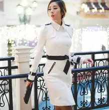 Autumn black white england slim sexy double breasted trench coat for women windbreaker female long trench