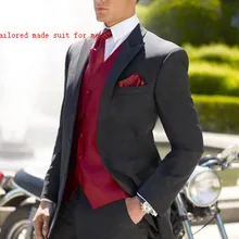 Новое поступление, модные смокинги черного цвета, заостренный лацкан, мужское платье, костюм bestman, Свадебный костюм для жениха(куртка+ штаны+ жилет+ галстук