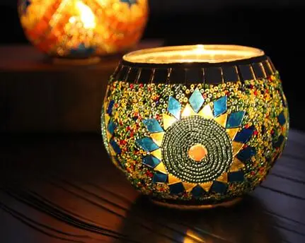 Европейская ретро мозаичная стеклянная свеча с держателями, романтические свечи для ужина при свечах, предметы интерьера