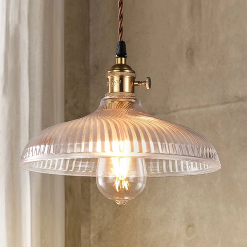 Vintage glass kitchen hanging lights dia 25cm clear glass shade copper