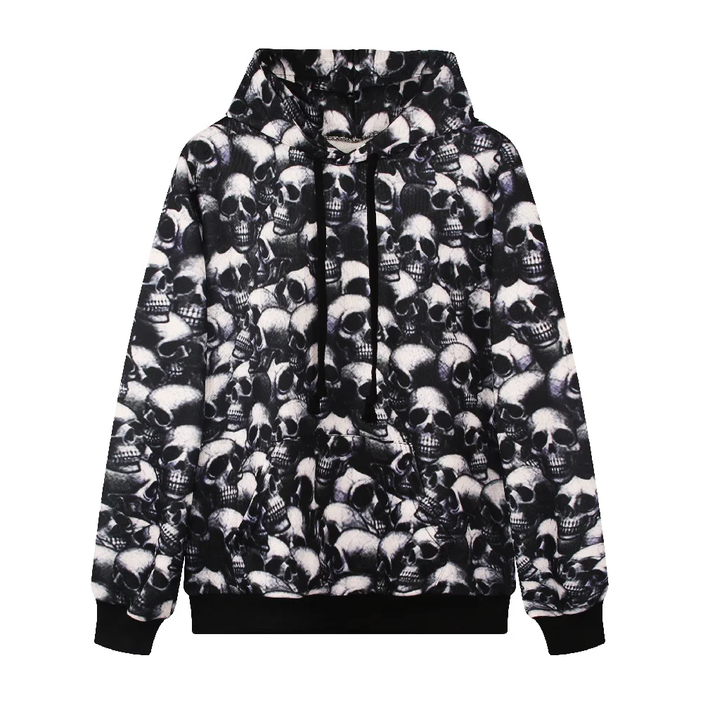 3D Print Terrified Skull Hoodies Women Long Sleeve Hoodie with Hat Men