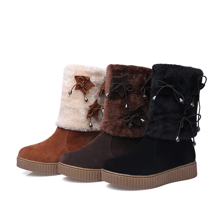 

2016 Real Botas Mujer Snow Boots Big Size 34-43 New Round Toe Buckle Boots For Women Casual Heels Fashion Warm Winter Shoes 17-2