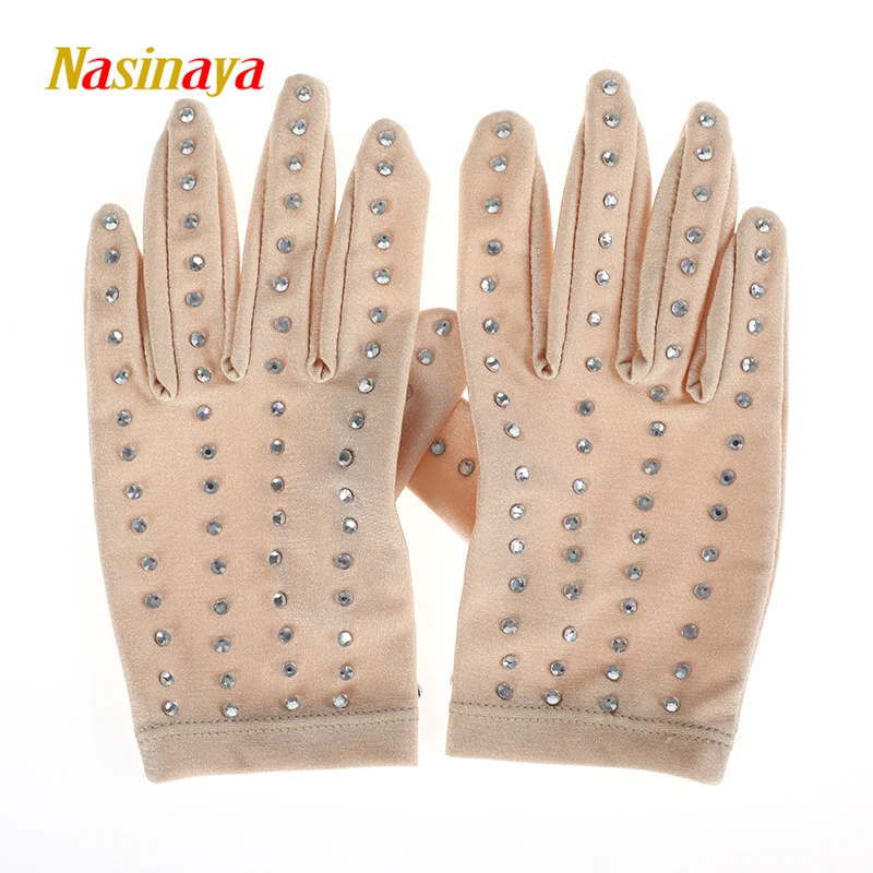 

22 Colors Wrist Gloves Figure Skating Ice Training Gloves Exquisite Safety Child Adult shiny Rhinestone skin color black white 1