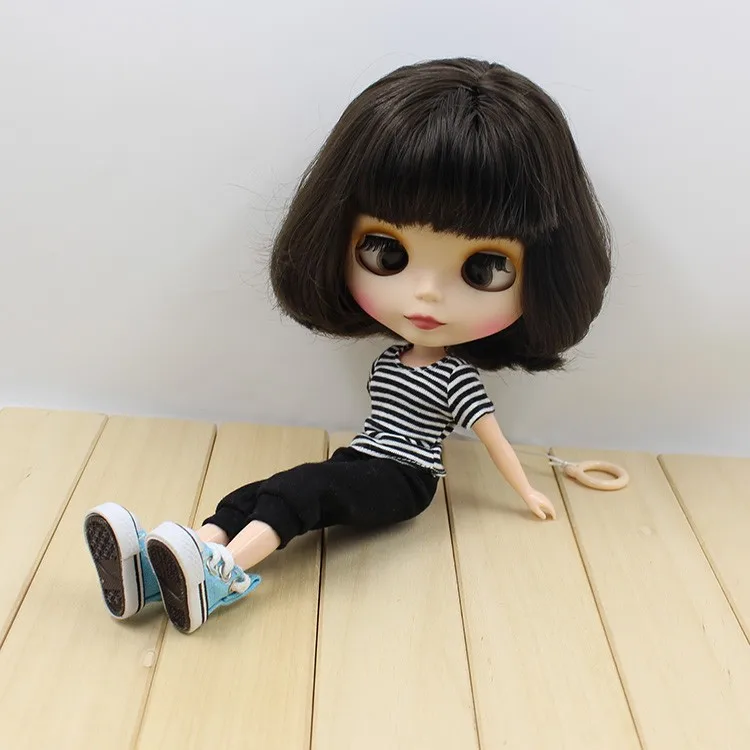 Neo Blythe Doll with Black Hair, Crossed Eyes, White Skin, Matte Cute Face & Custom Jointed Body 6