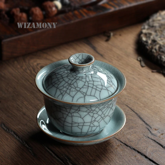 WZAMONY китайская фарфоровая чаша Longquan Celadon гайвань чайные чашки чайное блюдце для