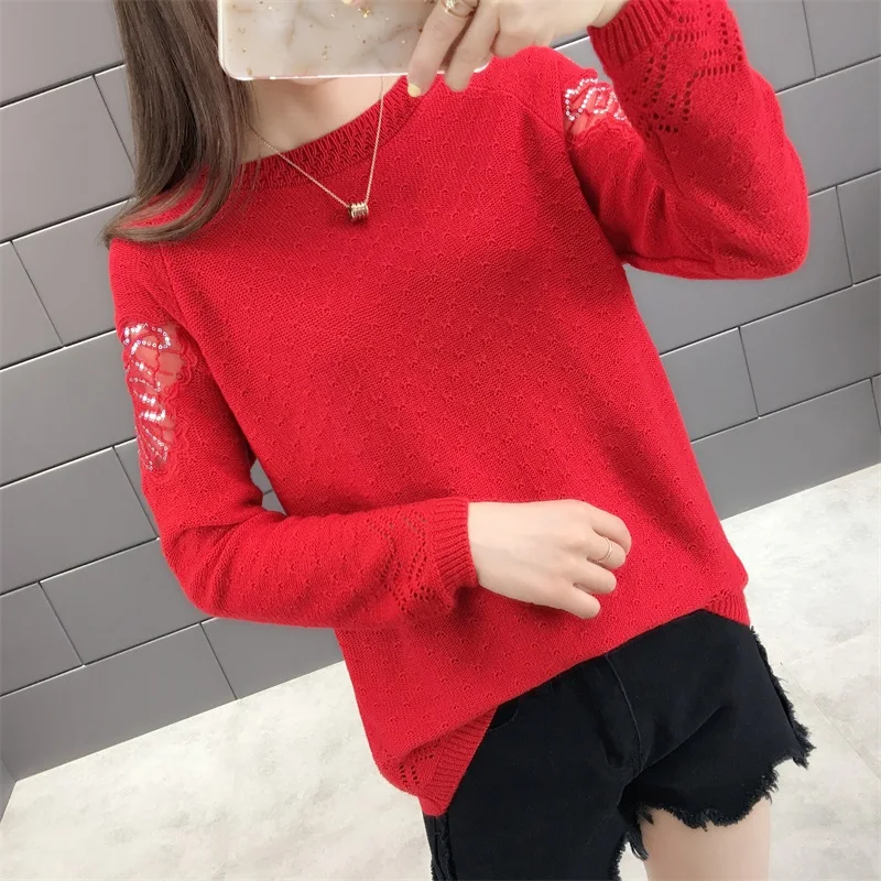Между 5032(zhong small 1) весеннее Новое Кружевное трикотажное платье с круглым воротником и рукавами реглан 44 - Цвет: see chart