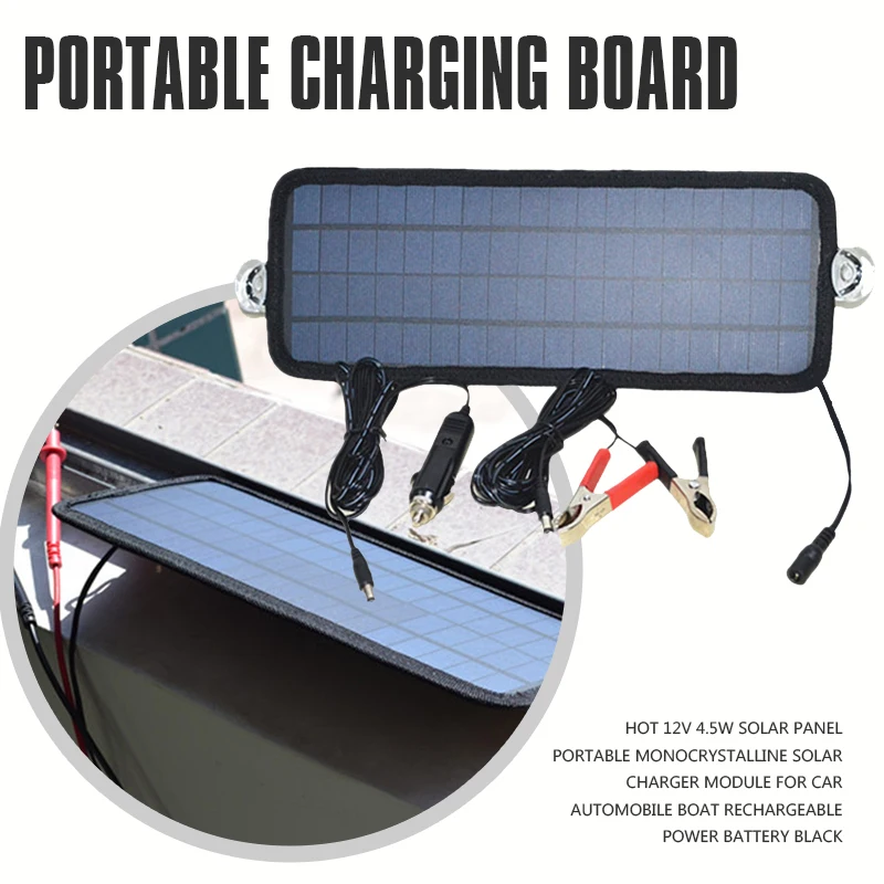 

Hot 12V 4.5W Solar Panel Portable Monocrystalline Solar Charger Module For Car Automobile Boat Rechargeable Power Battery blac