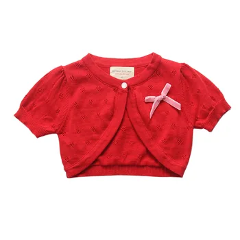 

Hot Korean Version Of The Girl Knit Cardigan Jacket Hollow Short-sleeved Cotton Small Shawl Solid Color Children's Thin Section