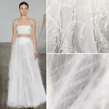Stereoscopic texture mesh feather tassel Polyester textiles fabric sequins laser lace wedding gauze party prom tweed fabric A421 2style wave pleated small texture stereo textiles cotton fabric dress sequins diy laser wedding gauze party tweed fabric a424