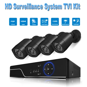 

PUAroom 4CH Full HD 1080P IP66 waterproof Outdoor bullet TVI Home Security Surveillance Cameras Systems