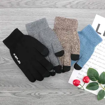 

Unisex Knitting Solid Color Cotton Wrist Mittens Touch Screen Gloves Winter Warm Full Finger Non-slip Gloves