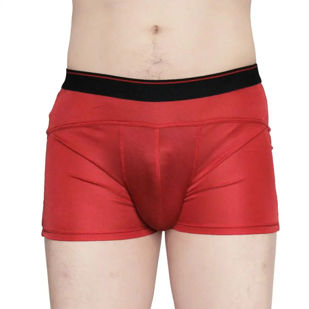 Мужские шорты, шелк, вязаные, с широким поясом, боксеры, шорты, нижнее белье-шорты, одноцветные, размеры США s m l xl XXL - Цвет: Red