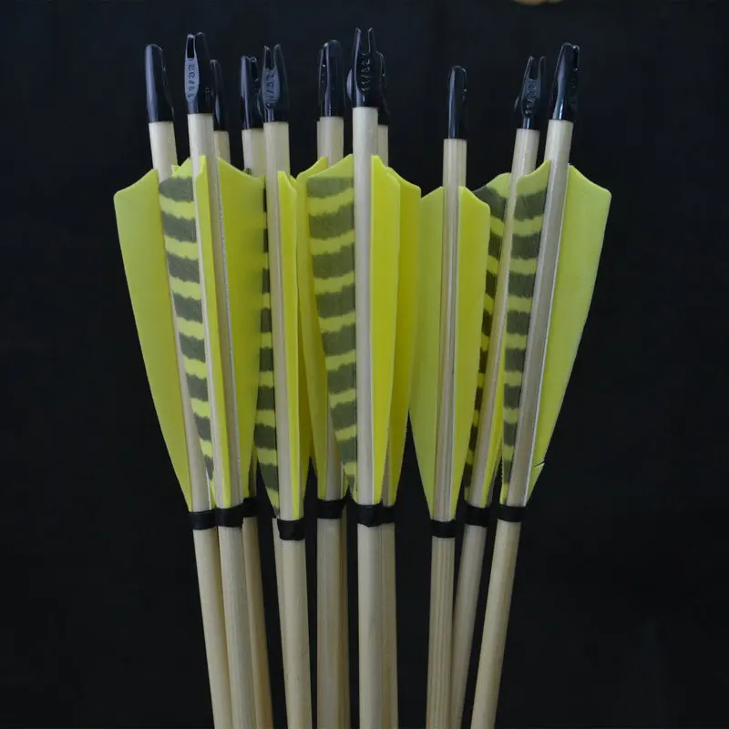 

12x Handmade Wooden Arrows Turkey feather for 25-50lbs Longbow Recurve Bow Hunting Archery for 80cm Length with High Quality