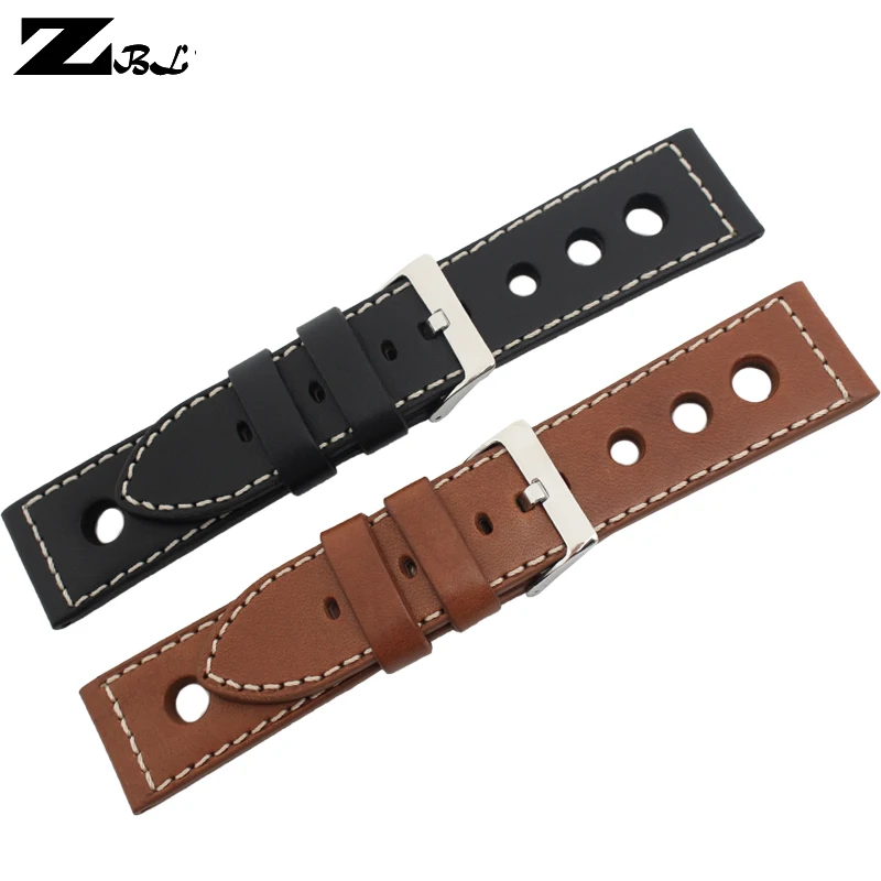 

Genuine Leather watch strap 24mm thick Bracelets High quality stitched watchband Round hole for wrist watches mens bracelet
