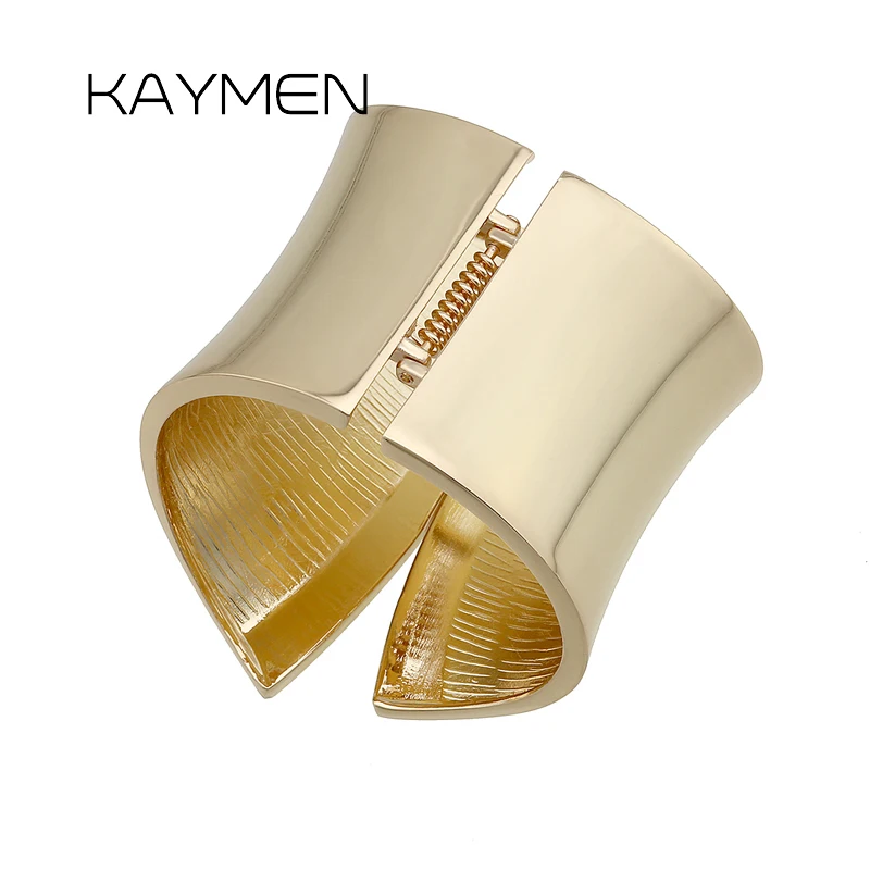 KAYMEN Golden Silver Color Metal Smooth Surface Statement Cuff Bangle for Women, Punk Style Girl Loved Fashion Bangle Bracelet