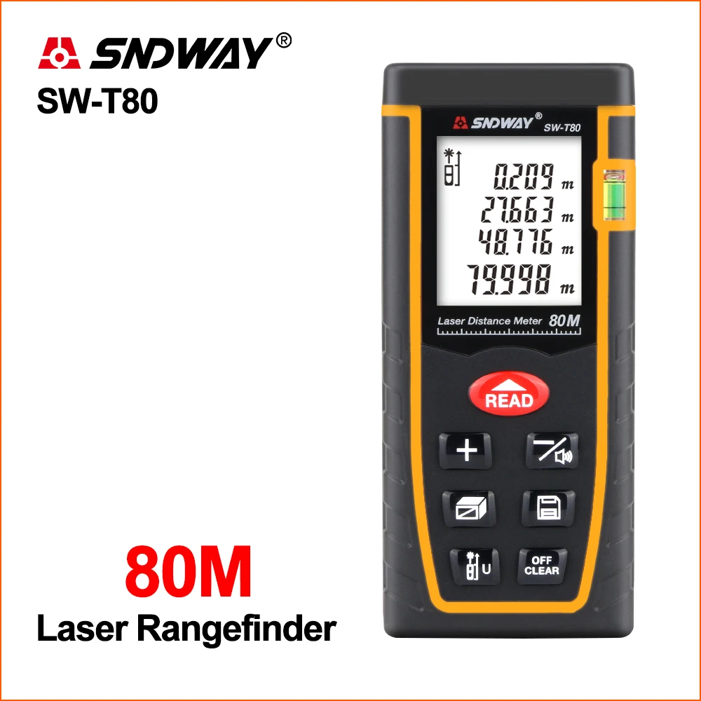 

SNDWAY Laser Rangefinder Distance Meter Range Mesurment Tool Device Finder Mini Digital Meater SW-T80 80m Laser Distance Meter