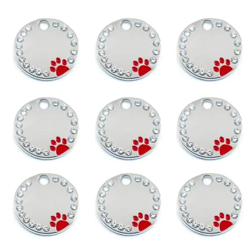 Wholesale Rhinestone Pawstrip Blank Dog ID Tag dog tags necklace Paw Puppy Dog Collar Pendant Customized Dog Tag Collar Cat Tags 