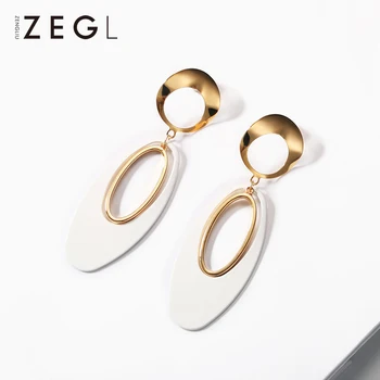 

ZEGL woman earrings oval earrings long fashion personality Korean wave Europe and America exaggerated earrings earrings earrings