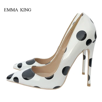 

2018 New Beautiful and Fresh Dot Pointed Toe Super High Heels Sweet Girl Patent Leather Shallow Pumps Party Wedding Shoes Woman
