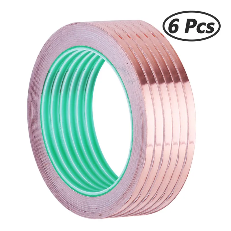 20M Double Sided Conductive Copper Foil Tape 6 Rolls Adhesive Strip for