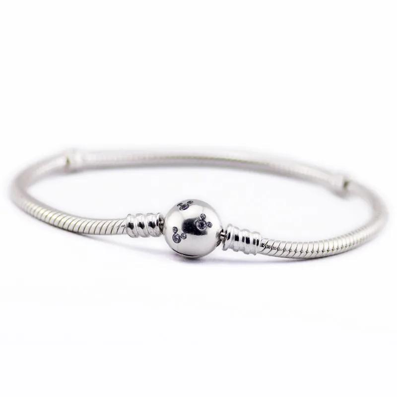 Authentic 100%925 Sterling Silver jewelry Mickey Bracelet with Clear Cz For European Jewelry Charms clip wholesale