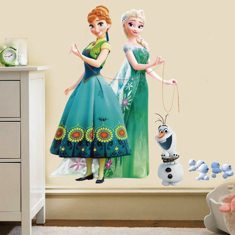 Fashion Cartoon Elsa Anna wall stickers girl Children room background