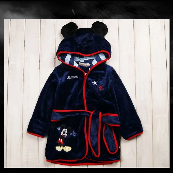 Зимний детский мультяшный халат для мальчиков и девочек, ночная рубашка - Цвет: Черный