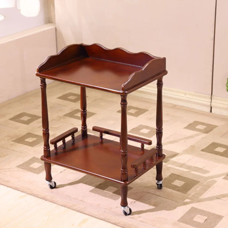 Wood Tea Table Wheeled brake Round square small coffee table sofa side table edge corner simple chess wood living room furniture