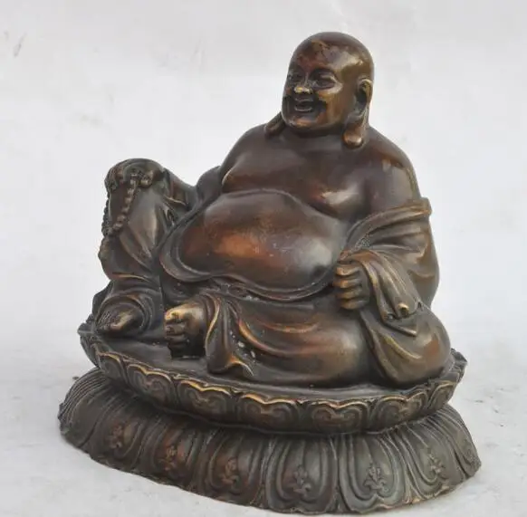 

song voge gem S6598 8" china buddhism temple joss bronze wealth Purse strings Maitreya buddha statue