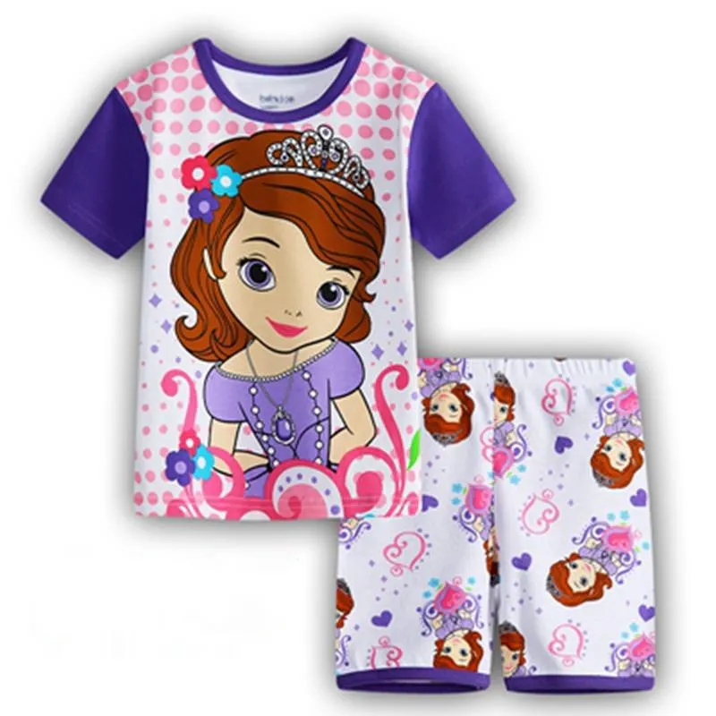 Летние детские пижамы с рисунком для маленьких мальчиков и девочек, шорты с дизайном «Принцесса», Пижамный костюм с рукавами, одежда для сна, домашняя одежда, пижамные комплекты
