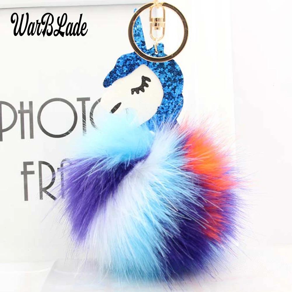 

Unicorn Pompom Keychain Pom Poms Ball Faux Rabbit Fur Key Chain Bag Key Ring Artificial Fluffy Charm Car Keyring WarBLade