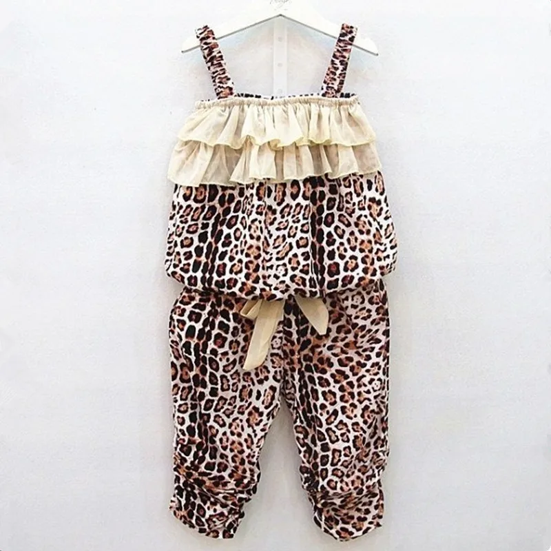 

2017 1-5T Summer Girl Tops Tee + Pants Sets Leopard Print Casual Children Clothing Baby Girls Suit Kids Clothes Tracksuit