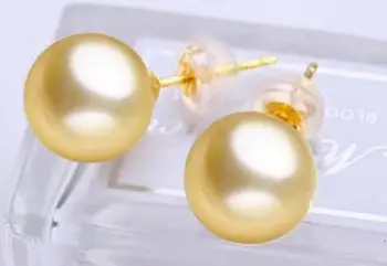 

free shipping>>>>noble jewelry 14k solid yellow gold gorgeous pair of round 10-11mm south sea gold pearl earring
