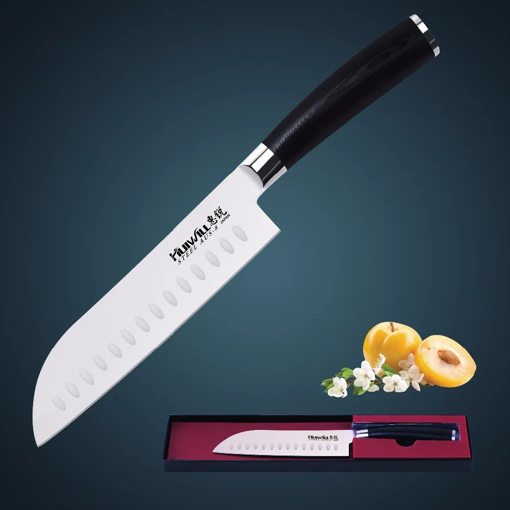 Японские кухонные ножи Huiwill 7 дюймов нержавеющая сталь Santoku chef универсальный нож