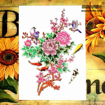 

SHNAPIGN Flower Bird Fish Temporary Tato Body Art Flash Tattoo Stickers 12*20cm Waterproof Henna Styling Home Decor Wall Sticker