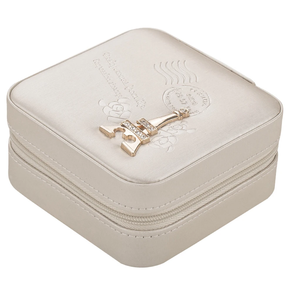 Mini Square Faux Leather Earrings Ring Necklace Jewelry Organizer Storage Box